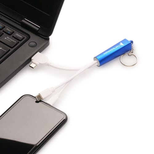 A lifestyle image of the Light Up USB-C Charger Keyring from Total Merchandise