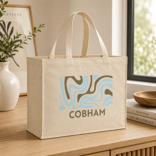 Lifestyle image of the Cobham Hemp Large Tote Bag by Total Merchandise