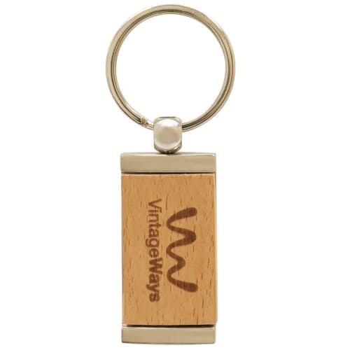 Custom Branded Bambley Bamboo and Metal Keyring in Natural engraved with your company logo