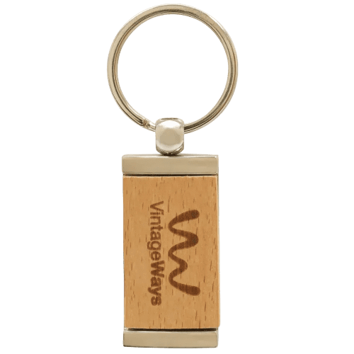 Custom Branded Bambley Bamboo and Metal Keyring in Natural engraved with your company logo