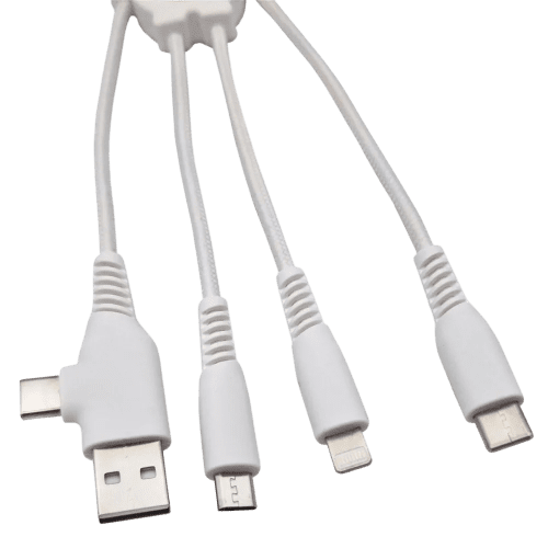 Custom branded Ecobot multi cable showing the types of connectors from Total Merchandise