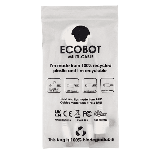 Logo branded Ecobot multi cable showing the biodegradable bag from Total Merchandise