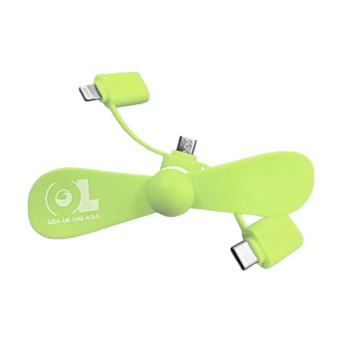 Promotional 3-in-1 Phone Fan in Green printed with your logo from Total Merchandise