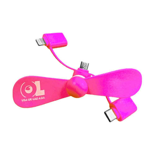 Logo Printed 3-in-1 Phone Fan in Pink printed with your logo from Total Merchandise