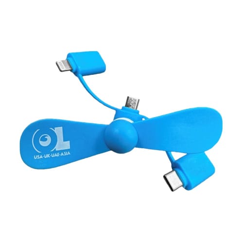 Logo Branded 3-in-1 Phone Fan in Blue printed with your logo from Total Merchandise