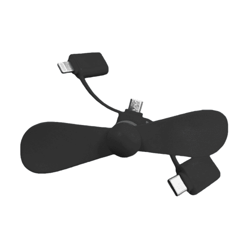 Personalisable 3-in-1 Phone Fan in Black printed with your logo from Total Merchandise