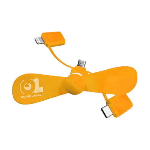 Customisable 3-in-1 Phone Fan in Orange printed with your logo from Total Merchandise