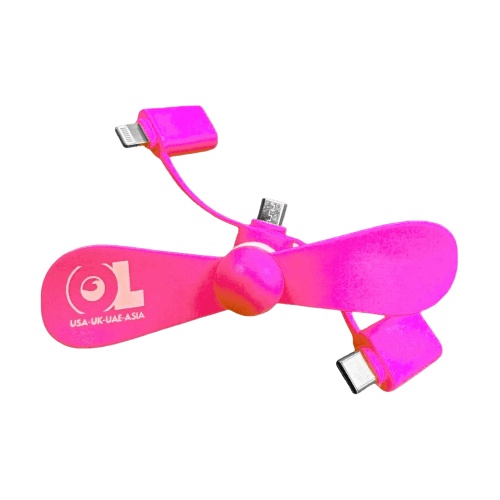 Logo Printed 3-in-1 Phone Fan in Pink printed with your logo from Total Merchandise
