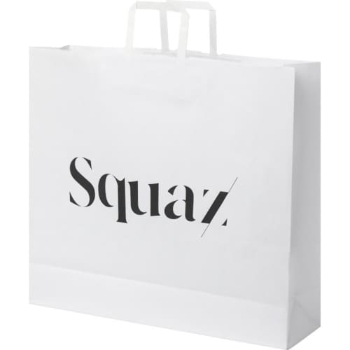 Promotional XXL White Kraft Paper Bags with Flat Handles in White from Total Merchandise