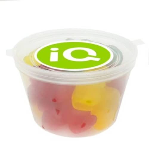 Promotional 50g Tub of Vegan Gummy Bears printed with your logo from Total Merchandise