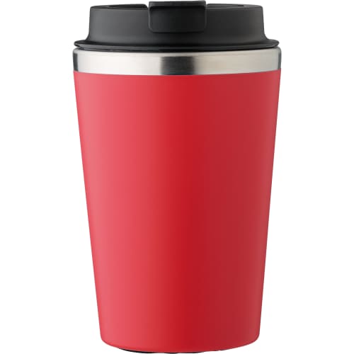 Branded 350ml Stainless Steel Travel Mug with a design from Total Merchandise - Red