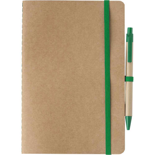 Branded Recycled Carton A5 Notebook with a design from Total Merchandise - Green