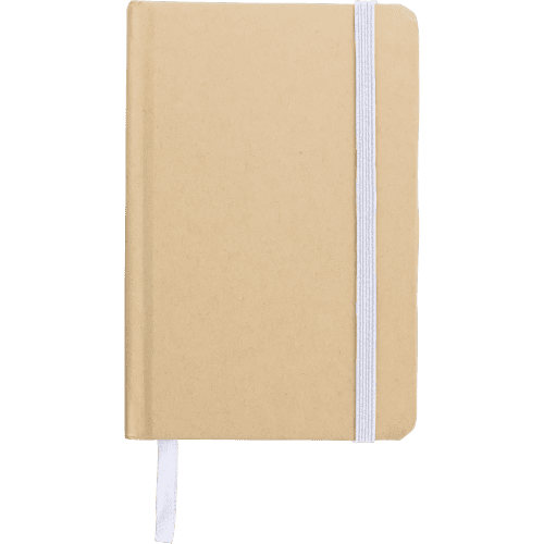 Logo printed A6 Kraft Notebooks with a design from Total Merchandise - White