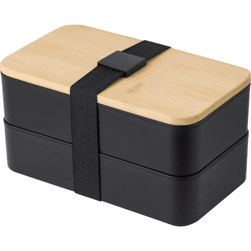 Promotional printed Double Lunch Box with a Bamboo Lid from Total Merchandise - Black