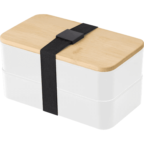 Promotional printed Double Lunch Box with a Bamboo Lid from Total Merchandise - White