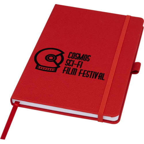 Customisable Honua A5 Recycled Paper Notebook with Rpet Cover in Red printed with your company logo