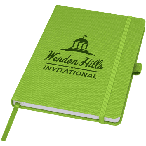 Honua A5 Recycled Paper Notebook with Rpet Cover in Lime Green printed with your company logo