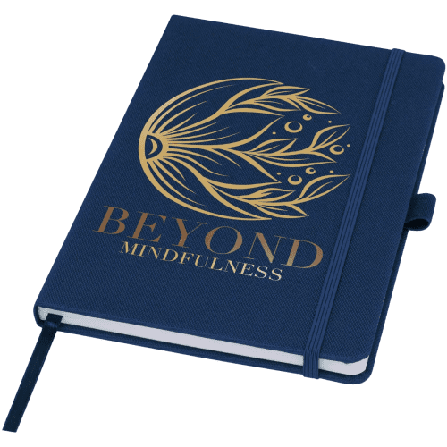 Logo Branded Honua A5 Recycled Paper Notebook with Rpet Cover in Navy printed with your company logo