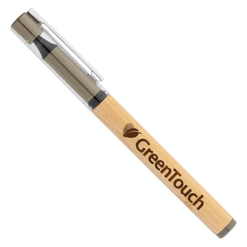 Logo Branded Harmony Bamboo Gel Pen in Taupe engraved with your logo from Total Merchandise