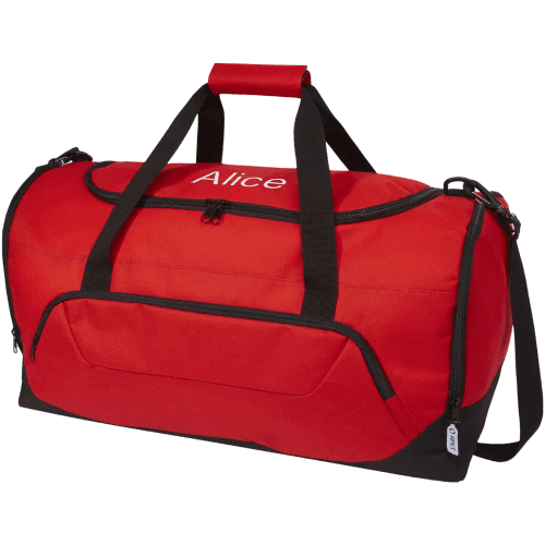 Customisable Retrend GRS Rpet 40L Duffel Bag in Red printed with your logo from Total Merchandise