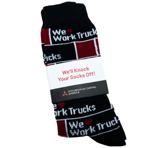 Full colour printed header card on our promotional woven socks from Total Merchandise