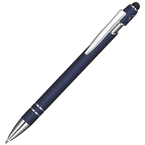 Logo branded Astra-i Soft Feel Ballpen in Navy Blue/Black from Total Merchandise