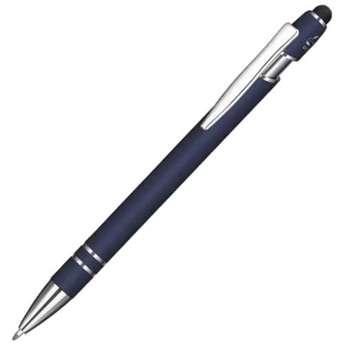 Logo branded Astra-i Soft Feel Ballpen in Navy Blue/Black from Total Merchandise