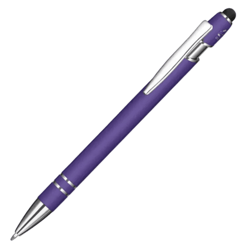 Promotional printed Astra-i Soft Feel Ballpen in Purple/Black from Total Merchandise