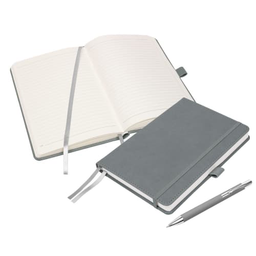 Branded Moretti Luxury A5 Notebook set in Light Grey printed with your logo from Total Merchandise