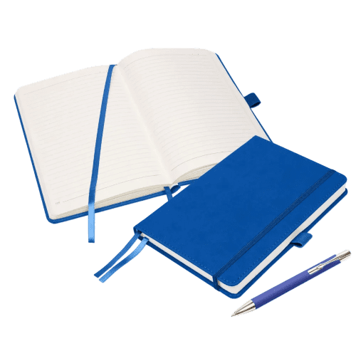 Logo Branded Moretti Luxury A5 Notebook set in Blue printed with your logo from Total Merchandise