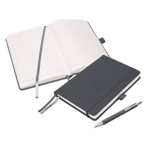 Printed Moretti Luxury A5 Notebook set in Dark Grey printed with your logo from Total Merchandise