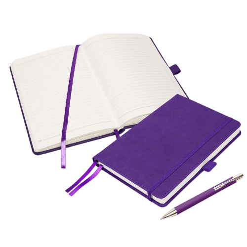 Branded Moretti Luxury A5 Notebook set in Purple printed with your logo from Total Merchandise