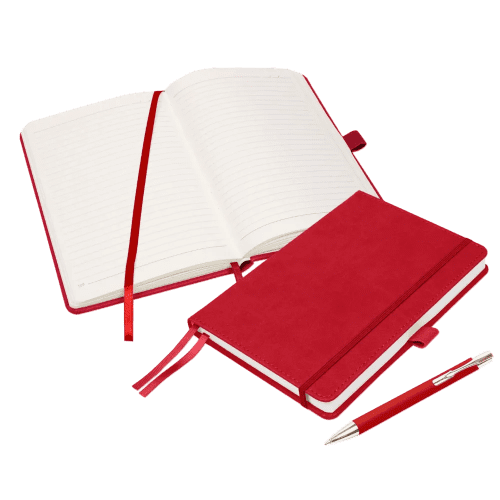 Promotional Moretti Luxury A5 Notebook set in Red printed with your logo from Total Merchandise