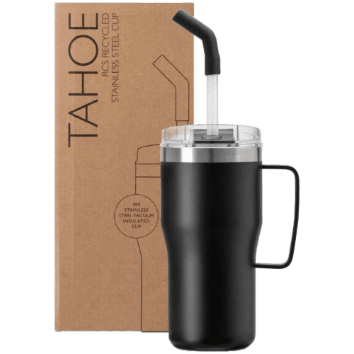 Promotional Tahoe 590ml Recycled Insulated Tumbler with Straw in Black from Total Merchandise