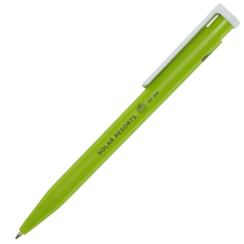 Custom branded Unix Recycled Plastic Ballpoint Pen in Apple Green from Total Merchandise