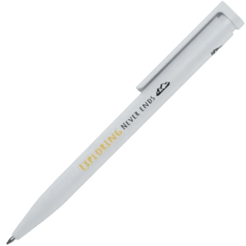 Branded Unix Recycled Plastic Ballpoint Pen in White from Total Merchandise