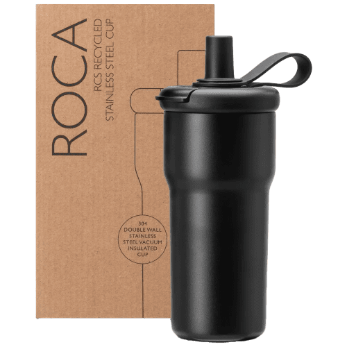 Roca 600ml Recycled Insulated Cup with Straw and the box from Total Merchandise