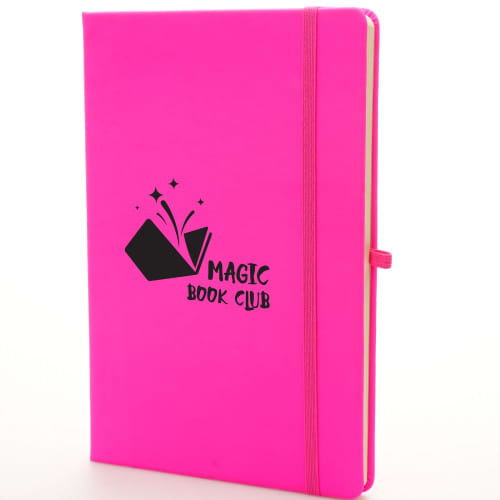 Promotional printed A5 Neon Mole Notebook in Pink from Total Merchandise