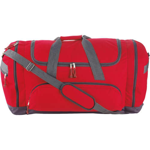 Logo Branded 600D Polyester Sports Bag in Red printed with your logo from Total Merchandise