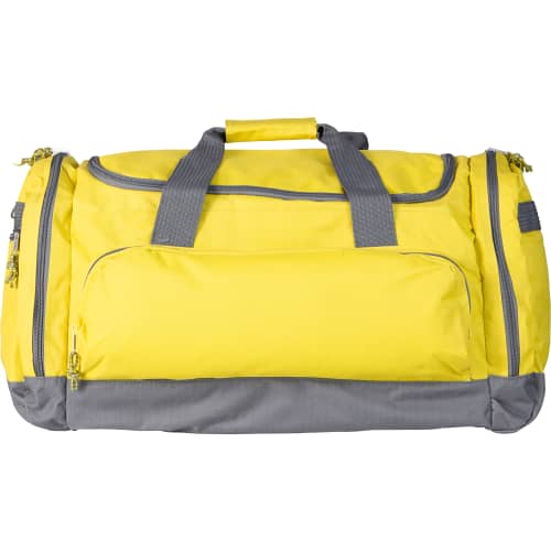 Custom Printed 600D Polyester Sports Bag in Yellow printed with your logo from Total Merchandise