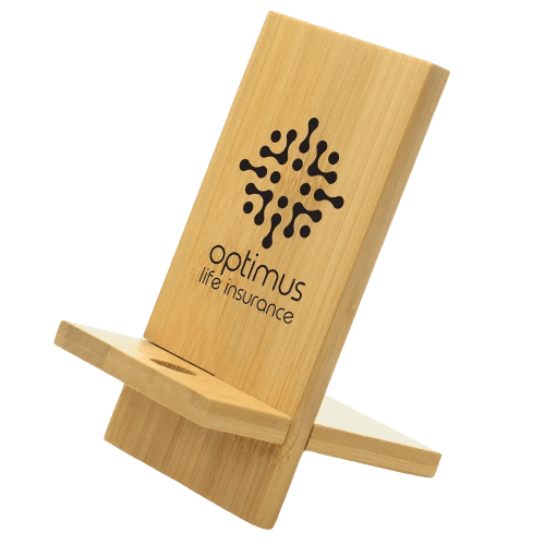 Bamboo Phone Stand printed with your company logo, that comes inside the Go Green Gift Pack