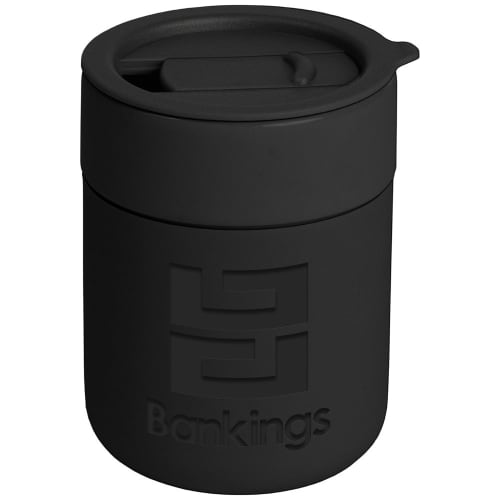 Custom Branded Obsidian Matt Ceramic Coffee Cups in Black engraved with your company logo