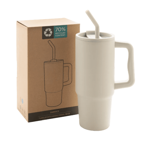 Printed Embrace 900ml RCS Recycled Stainless Steel Tumbler in Beige from Total Merchandise