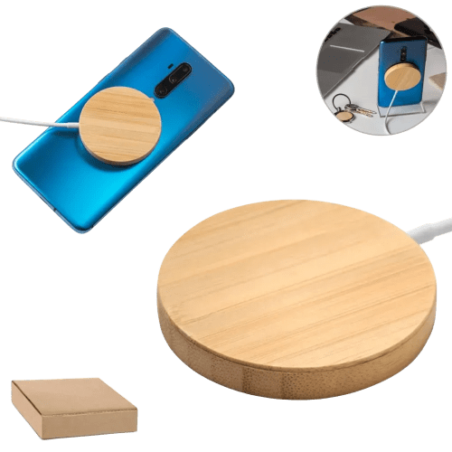 Logo Branded Bamboo Wireless Magnetic Charger printed with your company logo from Total Merchandise