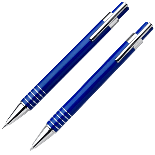 Logo Printed Lacquered Ballpen and Pencil Set in Cobalt Blue from Total Merchandise