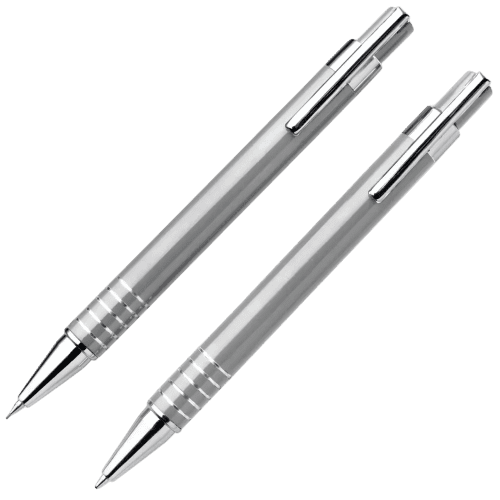 Custom Printed Lacquered Ballpen and Pencil Set in Silver from Total Merchandise
