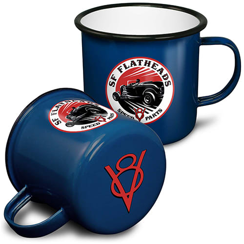 Promotional 20oz Premium Enamel Mugs in blue with black rim from Total Merchandise