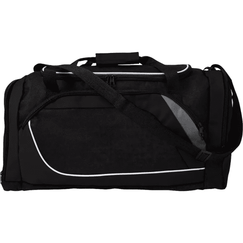 Logo Printed Two-Tone Polyester Sports Bags in Black from Total Merchandise