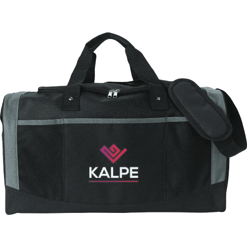Customisable Polyester Sports Duffel Bag in Black, branded with your company design