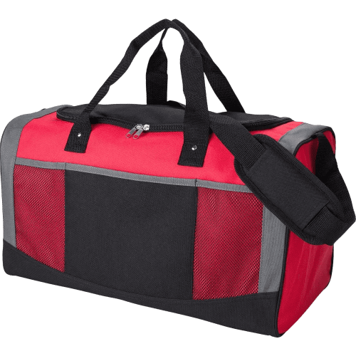 Custom Printed Polyester Sports Duffel Bag in Red, branded with your company design